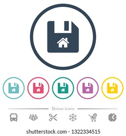 Start file flat color icons in round outlines. 6 bonus icons included.