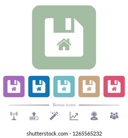 Start file white flat icons on color rounded square backgrounds. 6 bonus icons included