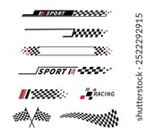 Start and finish flag. Race flag. Checkered flag. Racing stripes. Race motorsport graphics. Vector illustration