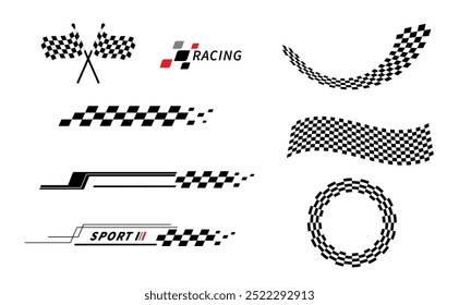 Start and finish flag. Race flag. Checkered flag. Racing stripes. Race motorsport graphics. Vector illustration