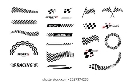 Start and finish flag. Race flag. Checkered flag. Racing stripes. Race motorsport graphics. Vector illustration