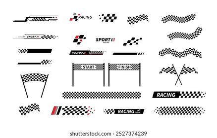 Start and finish flag. Race flag. Checkered flag. Racing stripes. Race motorsport graphics. Vector illustration