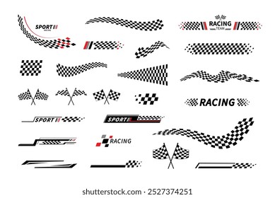 Start and finish flag. Race flag. Checkered flag. Racing stripes. Race motorsport graphics. Vector illustration