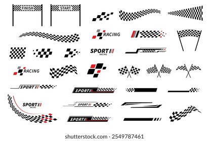 Start and finish flag. Race flag. Checkered flag. Racing stripes. Race motorsport graphics. Vector illustration