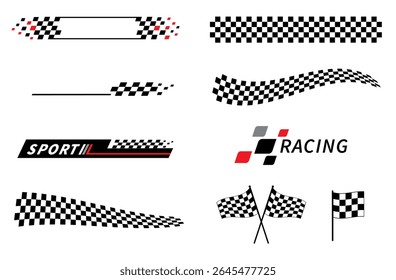 Start and finish flag. Race flag. Checkered flag. Racing stripes. Race motorsport graphics. Vector illustration