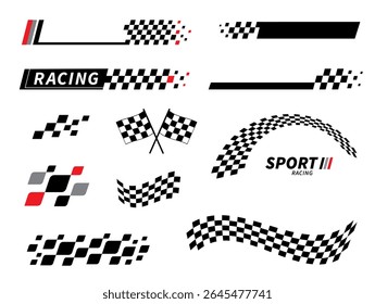 Start- und Zielflagge. Rassenflagge. Markierung aktiviert. Rennstreifen. Rennsport Grafiken. Vektorgrafik