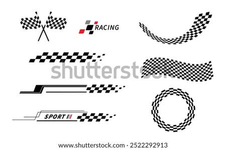 Start and finish flag. Race flag. Checkered flag. Racing stripes. Race motorsport graphics. Vector illustration