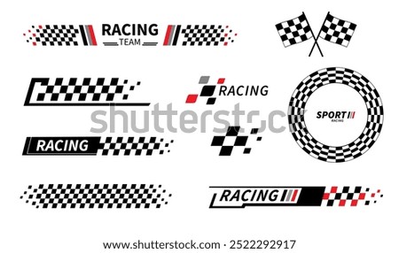 Start and finish flag. Race flag. Checkered flag. Racing stripes. Race motorsport graphics. Vector illustration