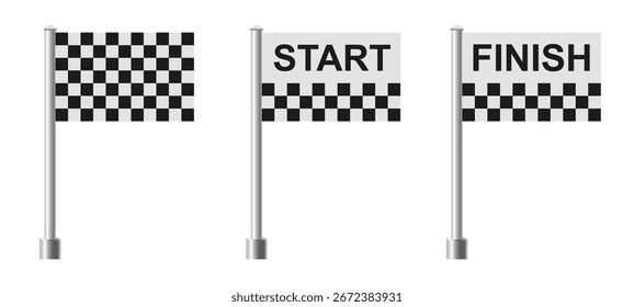 Start and finish flags, 3D checkered racing flag isolated
