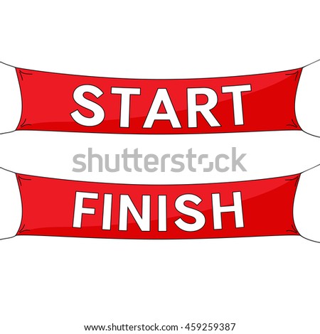 Start and finish lines, red banners. Vector illustration.