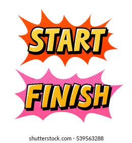 Start, Finish pop art comics icon. Speech bubble vector illustration