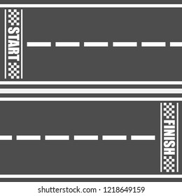 Start and finish roads set. Vector illustration of racing start and finish line 