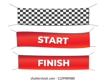 Start and finish textile banners vector set. Flag sport race, competition finishing. Start and finish vector