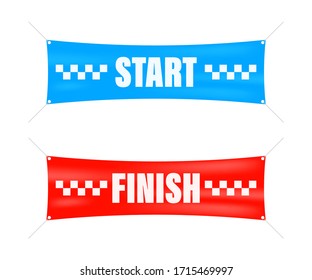 Start Finish. Winner Banner. Flat Line Cartoon Vector Illustration.