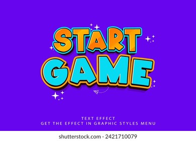 Start Game 3D cartoon template style premium vector with editable text effect