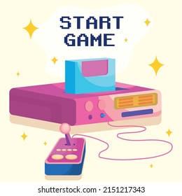 start game card with retro videogames console
