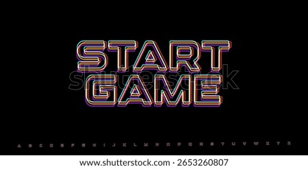 START GAME neon glitch phrase. RGB arcade UI typography in vaporwave style. Cyberpunk interface for video game screen or retro console. Vector illustration.