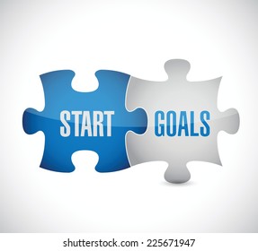 start goals puzzle pieces illustration design over a white background