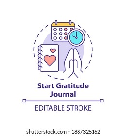 Start gratitude journal concept icon. Self care practices. Tool to keep track of good things in life idea thin line illustration. Vector isolated outline RGB color drawing. Editable stroke