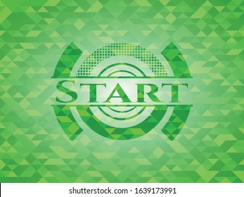 Start green emblem with mosaic ecological style background. Vector Illustration. Detailed.