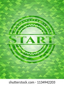 Start green emblem with triangle mosaic background