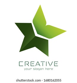 Start green up star shape concept elements icon logo. Luxury logotype colored green