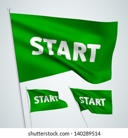Start - green vector flags. A set of wavy flags created using gradient meshes. EPS 8 vector