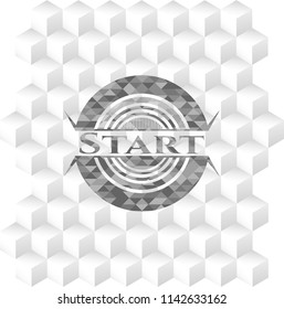 Start grey emblem with geometric cube white background