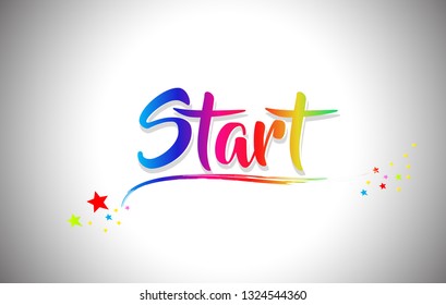 Start Handwritten Word Text with Rainbow Colors and Vibrant Swoosh Design Vector Illustration.