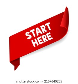 Start here banner sign. Moder web element, vector illustration.