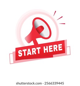 Start here banner speech symbol.  Vector isolated for announce, business concept.