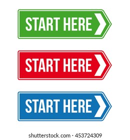 Start Here Road Sign Vector Set