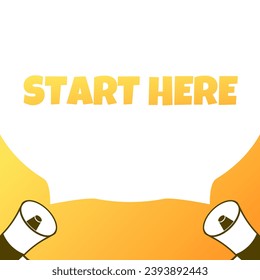 Start here sign. Flat, yellow, horn icons, start here sign. Vector icon