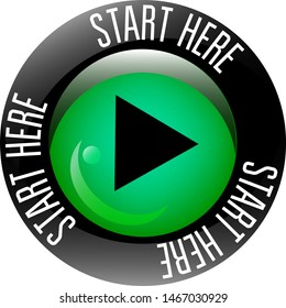 Start here sign on white background