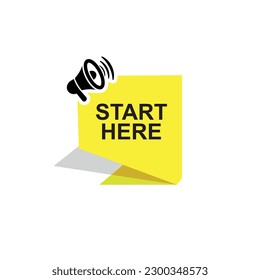 start here sign on white background