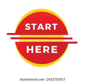 Start here sign, red label banner flat style. Vector design for  advertising, business.