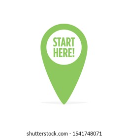 Start here. Single colored location vector icon. Place symbol. GPS pictogram, flat vector sign isolated on white background. Simple vector illustration for graphic and web design.