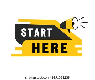 Start here speech bubble icon flat style. Banner design for business, marketing. Vector label.