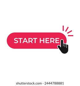 Start here text button template Isolated on white background