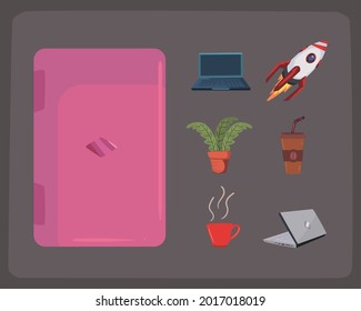 Start up icon collection on brown backgroud