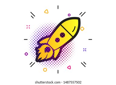 Start up icon. Halftone dots pattern. Startup business rocket sign. Classic flat startup icon. Vector