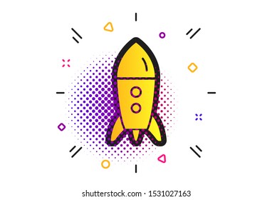 Start up icon. Halftone dots pattern. Startup business rocket sign. Classic flat rocket icon. Vector