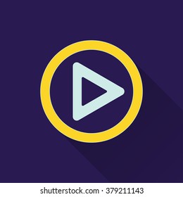 Start  icon with long shadow, flat design. Vector illustration.
