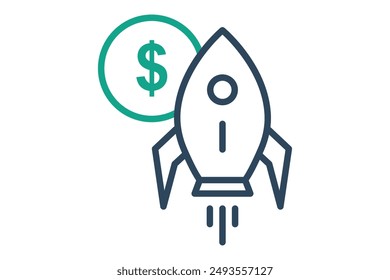 Start icon. rocket with dollar. icon related to business start up. line icon style. business elements vector illustration