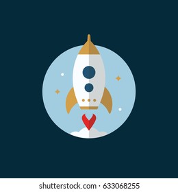 Start up icon. Rocket launch illustration. Flat style. Vector