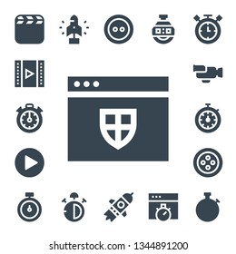 start icon set. 17 filled start icons.  Simple modern icons about  - Video, Stopclock, Website, Play, Stopwatch, Button, Startup, Stop watch, Chronometer, Timer