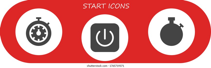 start icon set. 3 filled start icons.  Simple modern icons such as: Stopwatch, Power