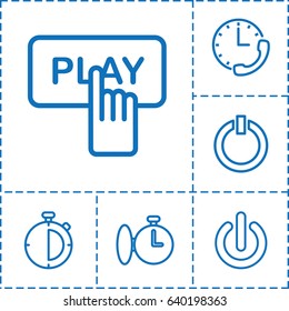 Start icon. set of 6 start outline icons such as finger pressing play button, switch off