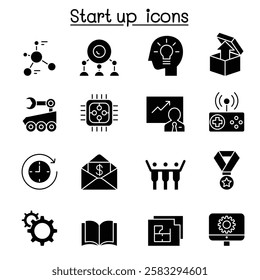 Start up icon set in glyph style