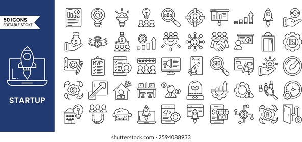 Start up icon set in line style. Creative, target, innovation, business, marketing and more. Vector illustration